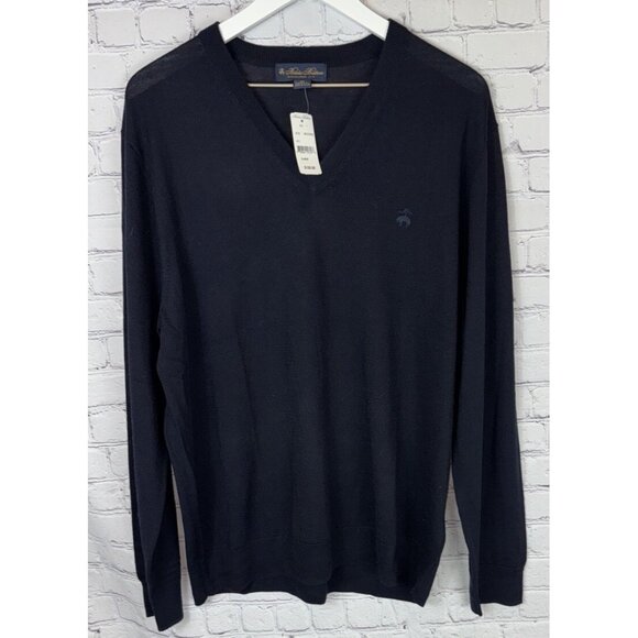 NWT BROOKS BROTHERS Men’s Navy Blue V-Neck Merino Wool Blend Sweater Sz XL $128. - Picture 1 of 7
